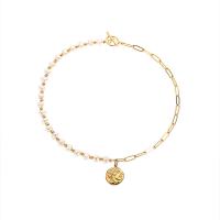 Freshwater Pearl Mässing Chain Necklace, 18K guldpläterad, för kvinna, Längd Ca 13.97 inch, Säljs av PC