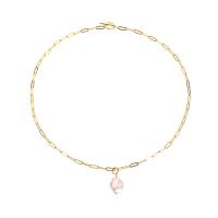 Freshwater Pearl Mässing Chain Necklace, med Freshwater Pearl, 18K guldpläterad, för kvinna, Längd Ca 22.04 inch, Säljs av PC