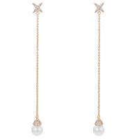 Freshwater Pearl Earrings Brass with Freshwater Pearl plated micro pave cubic zirconia & for woman Sold By Pair