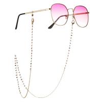 Brass Glasses Chain with Glass Beads gold color plated for woman multi-colored 800mm Sold By PC