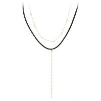 Multi Layer Necklace Brass with PU Leather & Freshwater Pearl plated for woman & multi-strand 38cm 41.5cm Sold By PC