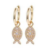 Cubic Zirconia Micro Pave Brass Earring, Fish, plated, micro pave cubic zirconia & for woman, more colors for choice, 14x28mm, Sold By PC