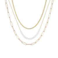 Multi Layer Necklace Brass with Plastic Pearl with 3.14 inch extender chain gold color plated & for woman & multi-strand 36-50cm Sold By PC