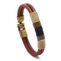 Cowhide Bracelet Zinc Alloy with Linen & Cowhide Double Layer & fashion jewelry & Unisex brown nickel lead & cadmium free 10mm Length Approx 8.27 Inch Sold By PC
