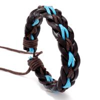 Cowhide Bracelet, with Wax Cord, Adjustable & fashion jewelry & Unisex, 12mm, Length:Approx 17-18 cm, Sold By PC