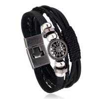 Cowhide Bracelet with PU Leather & Wax Cord & Copper Coated Plastic & Zinc Alloy fashion jewelry & multilayer & Unisex black 20mm Length Approx 8.46 Inch Sold By PC