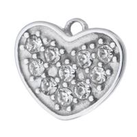 Stainless Steel Heart Pendants, 316 Stainless Steel, DIY & with rhinestone, original color, 17x14.50x5mm, Hole:Approx 2mm, Sold By PC