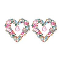 Rhinestone Earring, Tibetan Style, Heart, fashion jewelry & for woman & with rhinestone, more colors for choice, 55x58mm, Sold By Pair