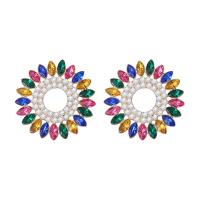 Rhinestone Earring Zinc Alloy Round gold color plated fashion jewelry & for woman & with rhinestone Sold By Pair