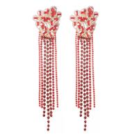 Fashion Fringe Earrings, Tibetan Style, plated, fashion jewelry & for woman & with rhinestone, more colors for choice, 68x30mm, Sold By Pair