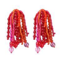 Fashion Fringe Boucles d'oreilles, Seedbead, avec agate rouge & alliage de zinc, Placage de couleur d'or, bijoux de mode & pour femme, rouge, 85x33mm, Vendu par paire
