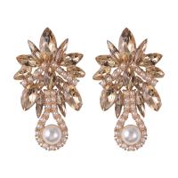 Boucles d'oreilles en alliage de zinc, avec Plastique ABS perle, Placage de couleur d'or, bijoux de mode & pour femme, doré, 43x28mm, Vendu par paire