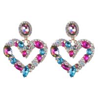 Boucle d'oreille strass, alliage de zinc, coeur, Placage, bijoux de mode & pour femme & avec strass, plus de couleurs à choisir, 85x68mm, Vendu par paire
