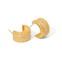 Boucle d'oreille de gaujon en acier inoxydable, Acier inoxydable 304, bijoux de mode & pour femme & avec strass, doré, 16x10mm, Vendu par paire