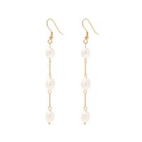Freshwater Pearl Earrings, 304 Stainless Steel, with Freshwater Pearl, Vacuum Ion Plating, fashion jewelry & for woman, golden, 83x6mm, Sold By Pair