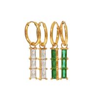 Huggie Hoop Drop Earring, 304 Stainless Steel, with Cubic Zirconia, Rectangle, Vacuum Ion Plating, fashion jewelry & for woman, more colors for choice, 31x13mm, Sold By Pair