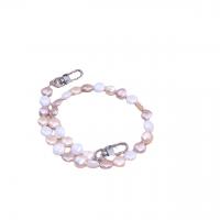 Pearl Bag Straps with Zinc Alloy Flat Round silver color plated DIY mixed colors Length Approx 48.5 cm Sold By PC