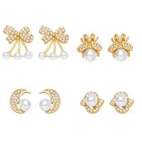 Cubic Zirconia Micro Pave Brass Earring with Plastic Pearl 18K gold plated & micro pave cubic zirconia & for woman golden nickel lead & cadmium free Sold By Pair