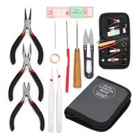 Tibetan Style Jewelry Tool Set, Ring gauge & Tapeline & awl & plier & portable bag​ & scissors​ & tweezers, with Plastic, different styles for choice, mixed colors, 170x115x30mm, Sold By Set