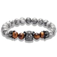 Gemstone Bracelets Map Stone with Tiger Eye & Brass fashion jewelry & Unisex & micro pave cubic zirconia 8mm Length Approx 7.48 Inch Sold By PC