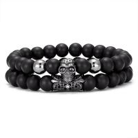 Abrazine Stone Bracelet with Brass Skull 2 pieces & fashion jewelry & Unisex & micro pave cubic zirconia 8mm Length Approx 7.48 Inch Sold By Set
