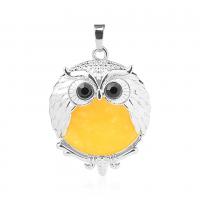 Gemstone Hängen Smycken, Mässing, med Ädelsten, Owl, platina pläterad, olika material för val & Unisex, nickel, bly och kadmium gratis, 27.80x35.90mm, Säljs av PC