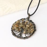 Tree Of Life Necklace, Brass, with Wax Cord & Gemstone, different materials for choice & Unisex & different styles for choice, nickel, lead & cadmium free, 47.20x52mm, Length:Approx 22.05 Inch, Sold By PC