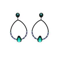 Cubic Zirconia Micro Pave Brass Earring Teardrop plumbum black color plated fashion jewelry & micro pave cubic zirconia & for woman & hollow green nickel lead & cadmium free Sold By Pair