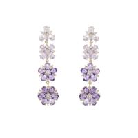 Cubic Zirconia Micro Pave Brass Earring, Flower, plated, fashion jewelry & micro pave cubic zirconia & for woman, more colors for choice, nickel, lead & cadmium free, 16x60mm, Sold By Pair