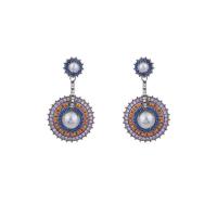 Cubic Zirconia Micro Pave Brass Earring with Plastic Pearl Flat Round plated fashion jewelry & micro pave cubic zirconia & for woman nickel lead & cadmium free Sold By Pair