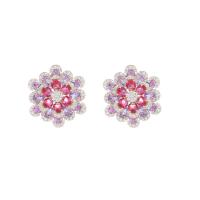 Cubic Zirconia Micro Pave Brass Earring Flower plated fashion jewelry & micro pave cubic zirconia & for woman nickel lead & cadmium free Sold By Pair