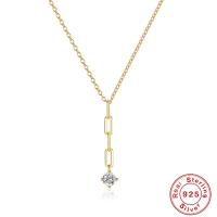 Cubic Zircon Micro Pave 925 Sterling Silver Necklace gold color plated micro pave cubic zirconia & for woman gold 450mm Sold By PC