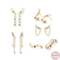 Cubic Zirconia Micro Pave Sterling Silver Earring 925 Sterling Silver gold color plated & micro pave cubic zirconia & for woman gold 25mm Sold By Pair