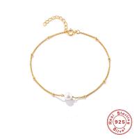 925 Sterling Silver Bangle Bracelet, with Freshwater Pearl, gold color plated, fashion jewelry & for woman, gold, 210mm, Sold By PC