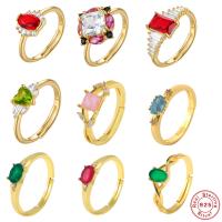 Cubic Zirconia Micro Pave 925 Sterling Silver Rings, gold color plated, Adjustable & micro pave cubic zirconia & for woman, more colors for choice, Sold By PC