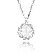 925 Sterling Silver Necklace with Shell Pearl platinum plated & micro pave cubic zirconia & for woman Sold By PC