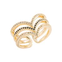 Cubique anneau en laiton Circonia Micro Pave, Placage de couleur d'or, Réglable & multicouche & pavé de micro zircon & pour femme, plus de couleurs à choisir, Vendu par PC