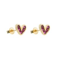 Cubic Zirconia Micro Pave Brass Earring, Heart, 18K gold plated, micro pave cubic zirconia & for woman, more colors for choice, 8x7mm, Sold By Pair