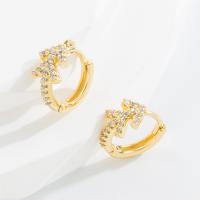 Brass Huggie Hoop Earring gold color plated & micro pave cubic zirconia & for woman gold Sold By Pair