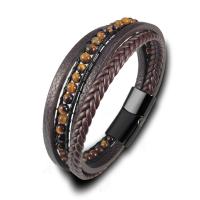 PU Leather Cord Bracelets with Gemstone & 304 Stainless Steel multilayer & for man Length Approx 8.07 Inch Sold By PC