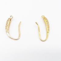 Brass Hook Earwire, 18K gold plated, DIY & micro pave cubic zirconia, 20x10mm, 10Pairs/Lot, Sold By Lot