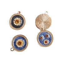 Tibetan Style Enamel Pendants, Flat Round, gold color plated, DIY & with rhinestone, more colors for choice, 20PCs/Lot, Sold By Lot