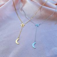 Stainless Steel Jewelry Necklace, 304 Stainless Steel, Moon and Star, Vacuum Ion Plating, fashion jewelry & for woman, more colors for choice, Length:45 cm, Sold By PC