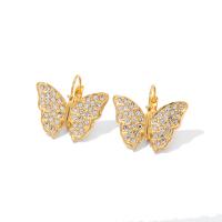Stainless Steel Lever Back Earring 304 Stainless Steel Butterfly Vacuum Ion Plating fashion jewelry & for woman & with rhinestone golden Sold By Pair