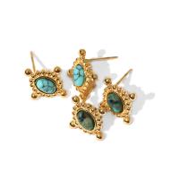 Stainless Steel Stud Earrings 304 Stainless Steel with Gemstone Vacuum Ion Plating fashion jewelry & for woman Sold By Pair
