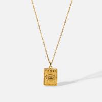 Stainless Steel Jewelry Necklace, 304 Stainless Steel, with 50mm extender chain, Square, Vacuum Ion Plating, fashion jewelry & for woman & with rhinestone, golden, 13.45x18.35mm, Length:Approx 410 mm, Sold By PC