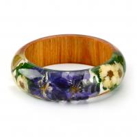 Resin Bangle, with Dried Flower & Wood, Donut, epoxy gel, Unisex, mixed colors, 23mm, Inner Diameter:Approx 63mm, Sold By PC
