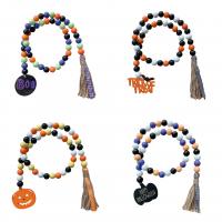 Hanging Ornaments, Wood, with Linen, Halloween Design, more colors for choice, 16mm, Length:Approx 86 cm, Sold By PC