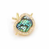 Cubic Zirconia Micro Pave Brass Connector, with Abalone Shell, Apple, gold color plated, DIY & micro pave cubic zirconia & 1/1 loop, multi-colored, nickel, lead & cadmium free, 17x19mm, Sold By PC