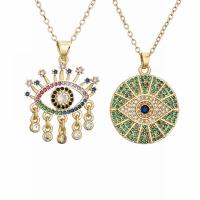 Evil Eye Jewelry Necklace, Brass, with 1.97 extender chain, gold color plated, Unisex & different styles for choice & micro pave cubic zirconia & enamel, mixed colors, nickel, lead & cadmium free, Length:17.72 Inch, Sold By PC